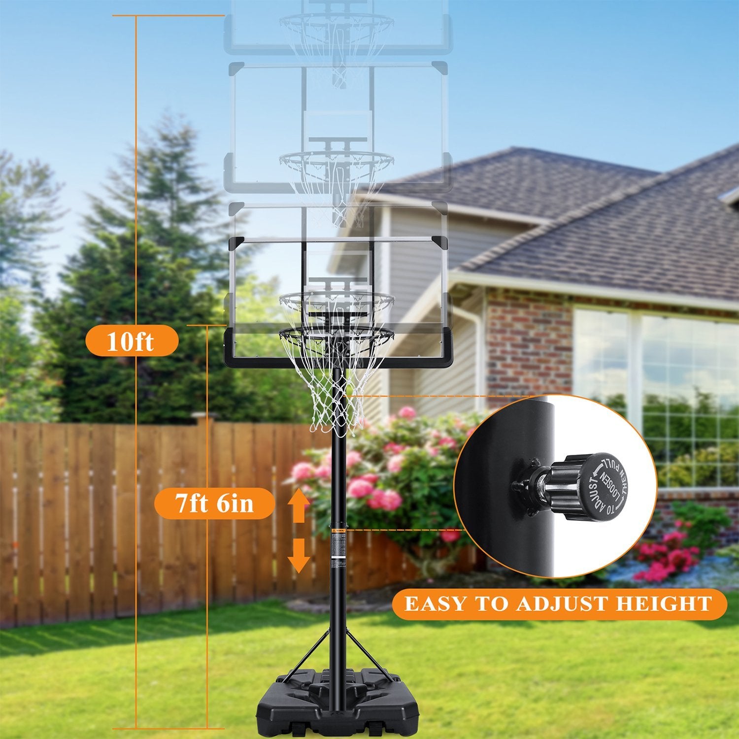 Load image into Gallery viewer, MaxKare Portable Basketball Hoop & Goal Basketball System Basketball Equipment Height Adjustable 7ft Gin-10ft with 44 Inch Backboard and Wheels for Youth Kids Indoor Outdoor - NAIPO