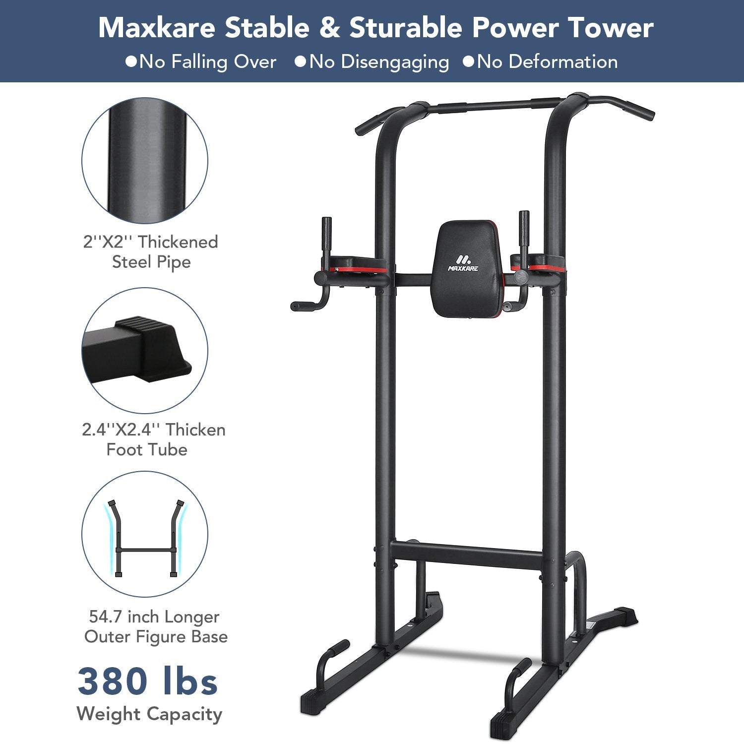 Load image into Gallery viewer, MaxKare Power Tower Pull Up Bar Dip Station Strength Training Workout Equipment for Professional Home Gym with 420 Lbs Capacity - NAIPO
