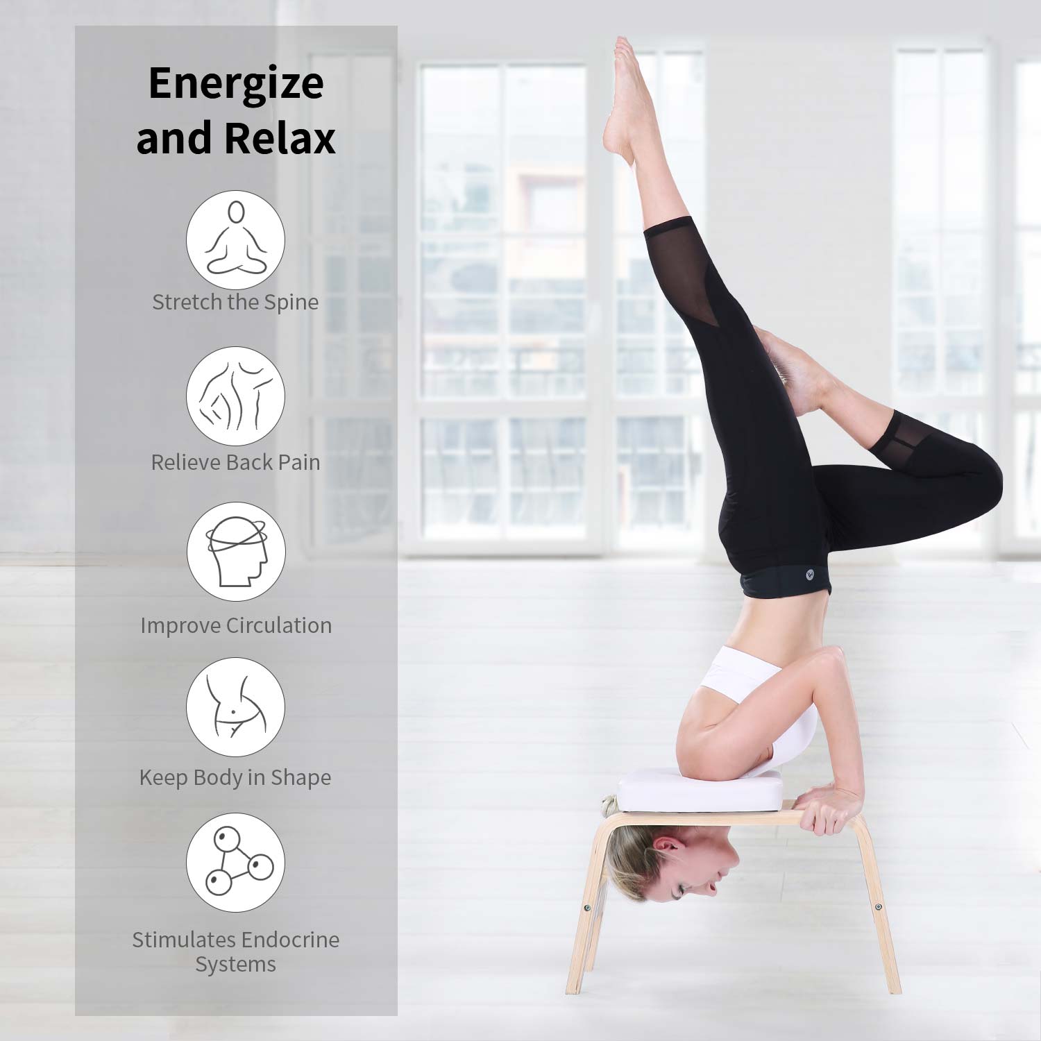 Load image into Gallery viewer, MaxKare Yoga Headstand Bench Head Stand Wood Inversion Chair Stool Handstand with PVC Pads for Workout, Home Gym Unisex- Relieve Fatigue and Tone Muscle - NAIPO
