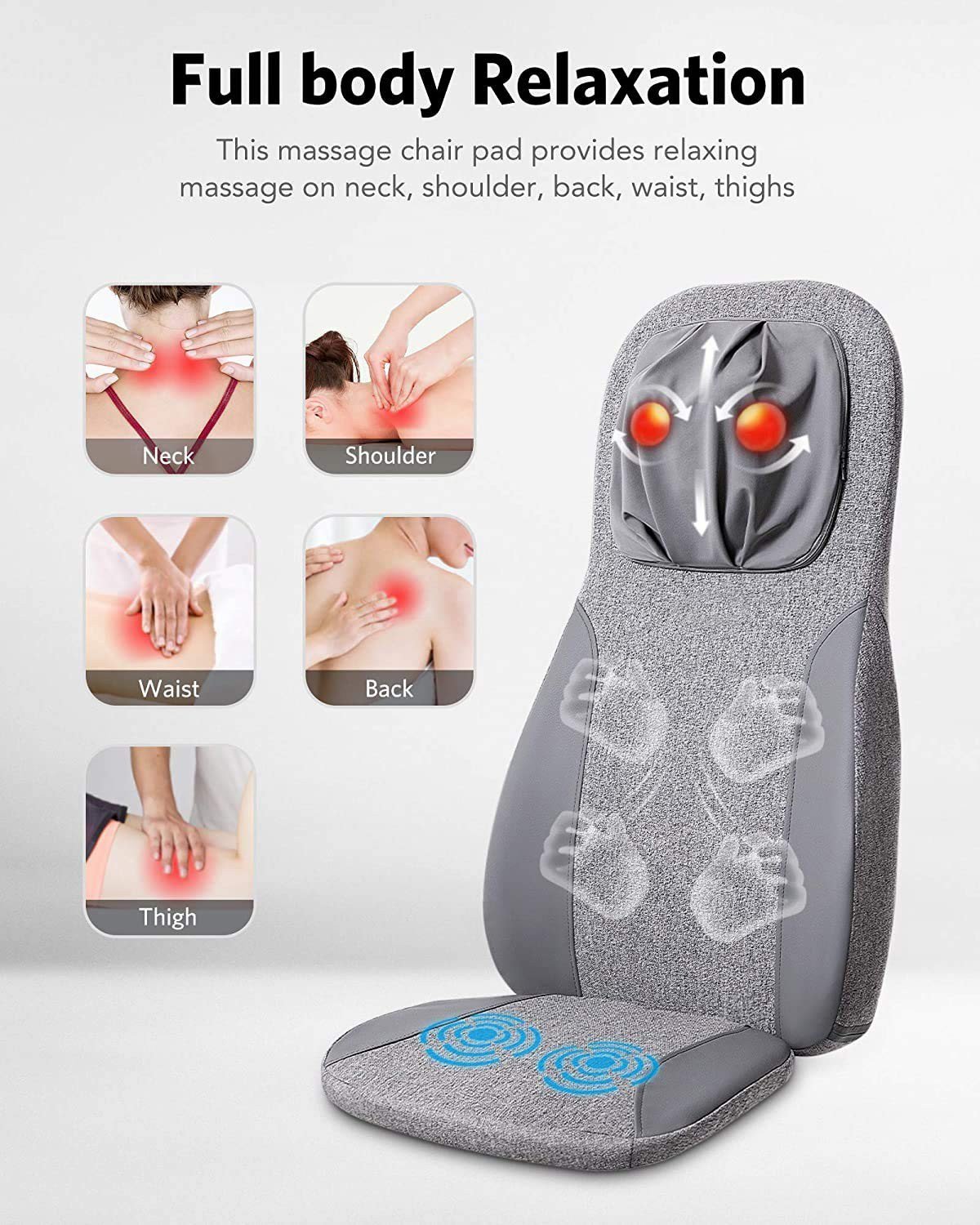 Load image into Gallery viewer, Naipo Back & Neck Shiatsu Massage Cushion Pad with Heat, Height Adjustable Kneading Rolling Massage Chair Pad - NAIPO