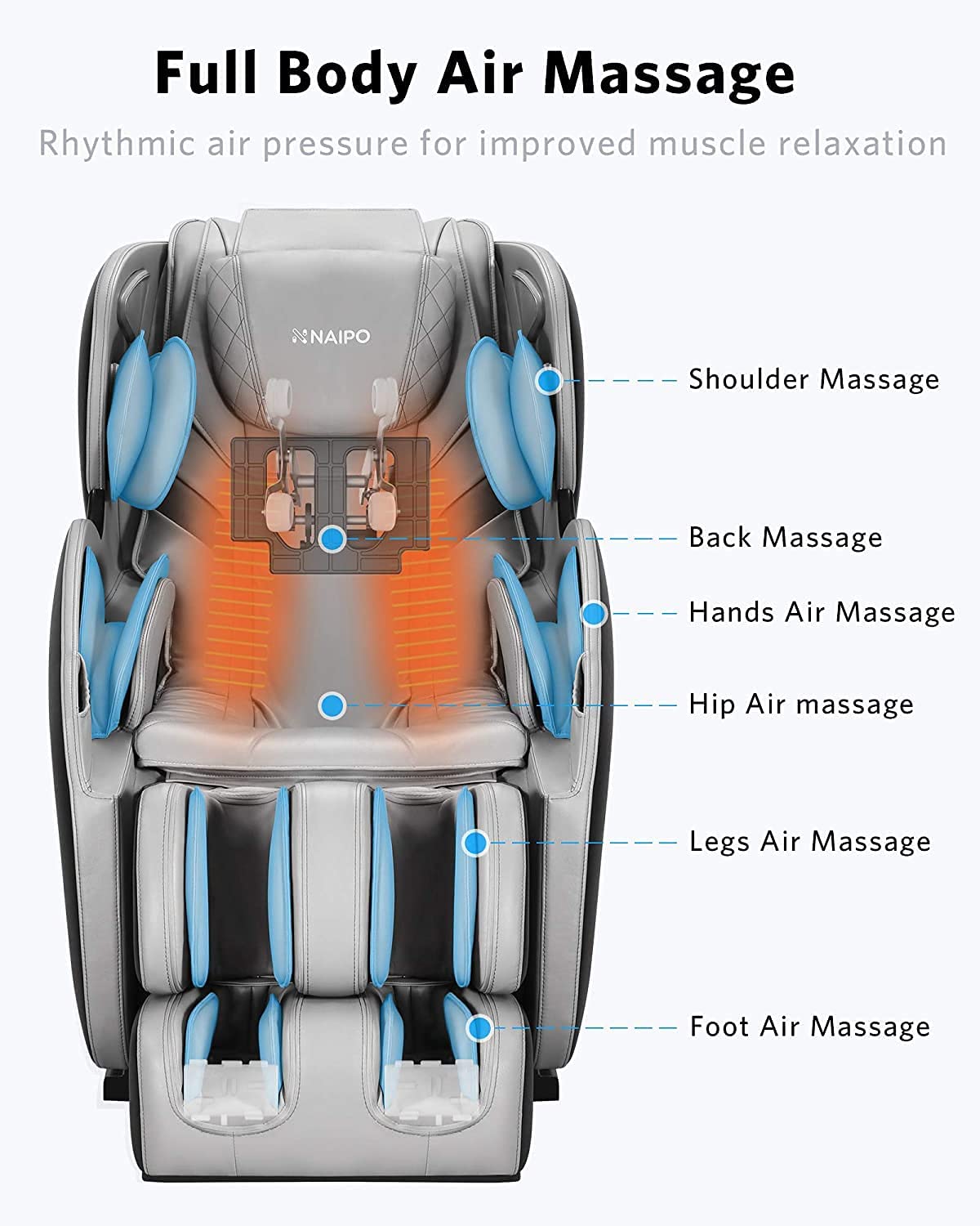 Load image into Gallery viewer, Naipo Massage Chair Recliner Zero Gravity Shiatsu Kneading Full Body Back Foot Roller Massager with Heat, SL Track Yoga Stretch Bluetooth Audio for Home and Office - NAIPO