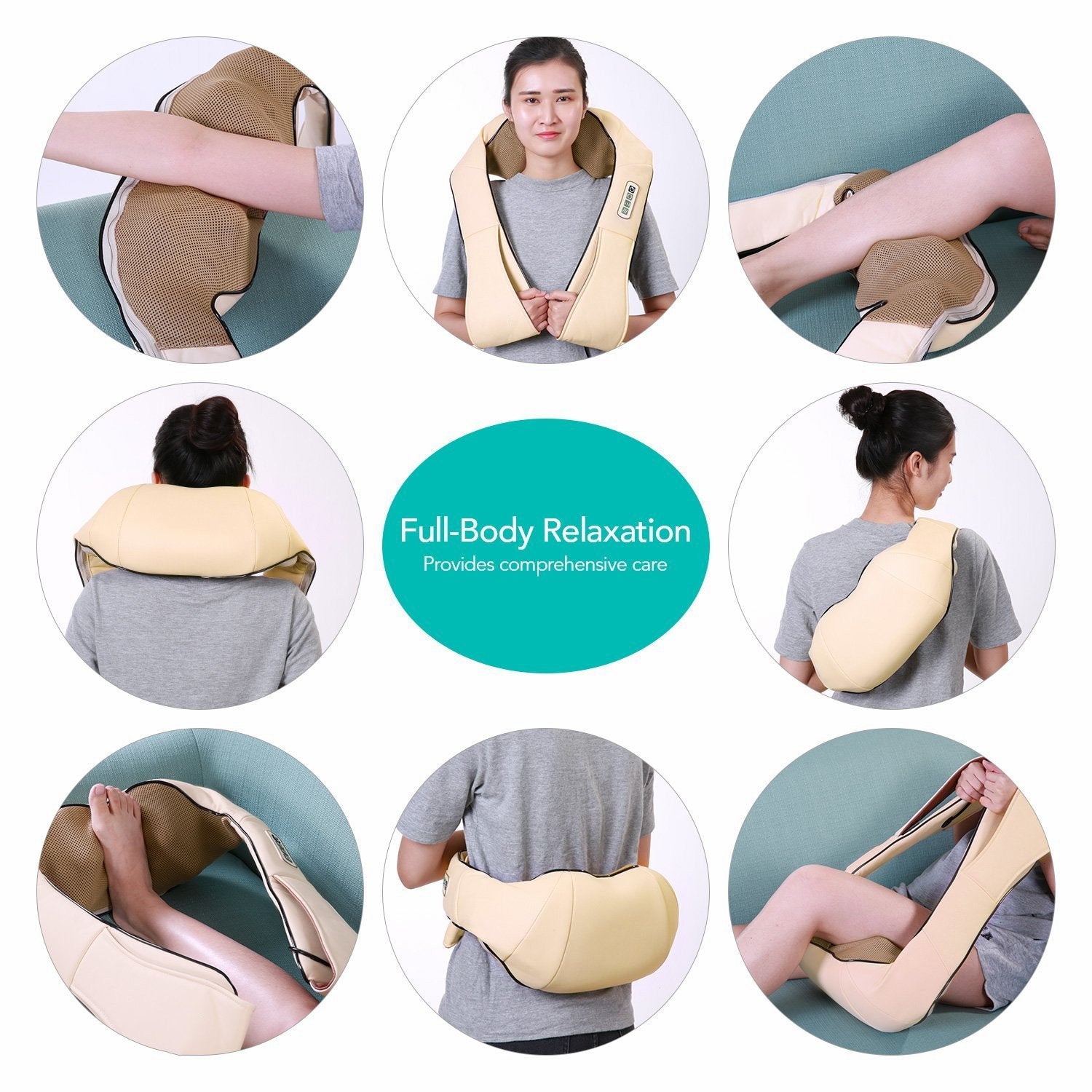 Load image into Gallery viewer, Naipo Neck and Shoulder Shiatsu Kneading Massager with Heat - Deep Tissue 3D electric Massage Pillow, Office, Home, Car, Beige - NAIPO