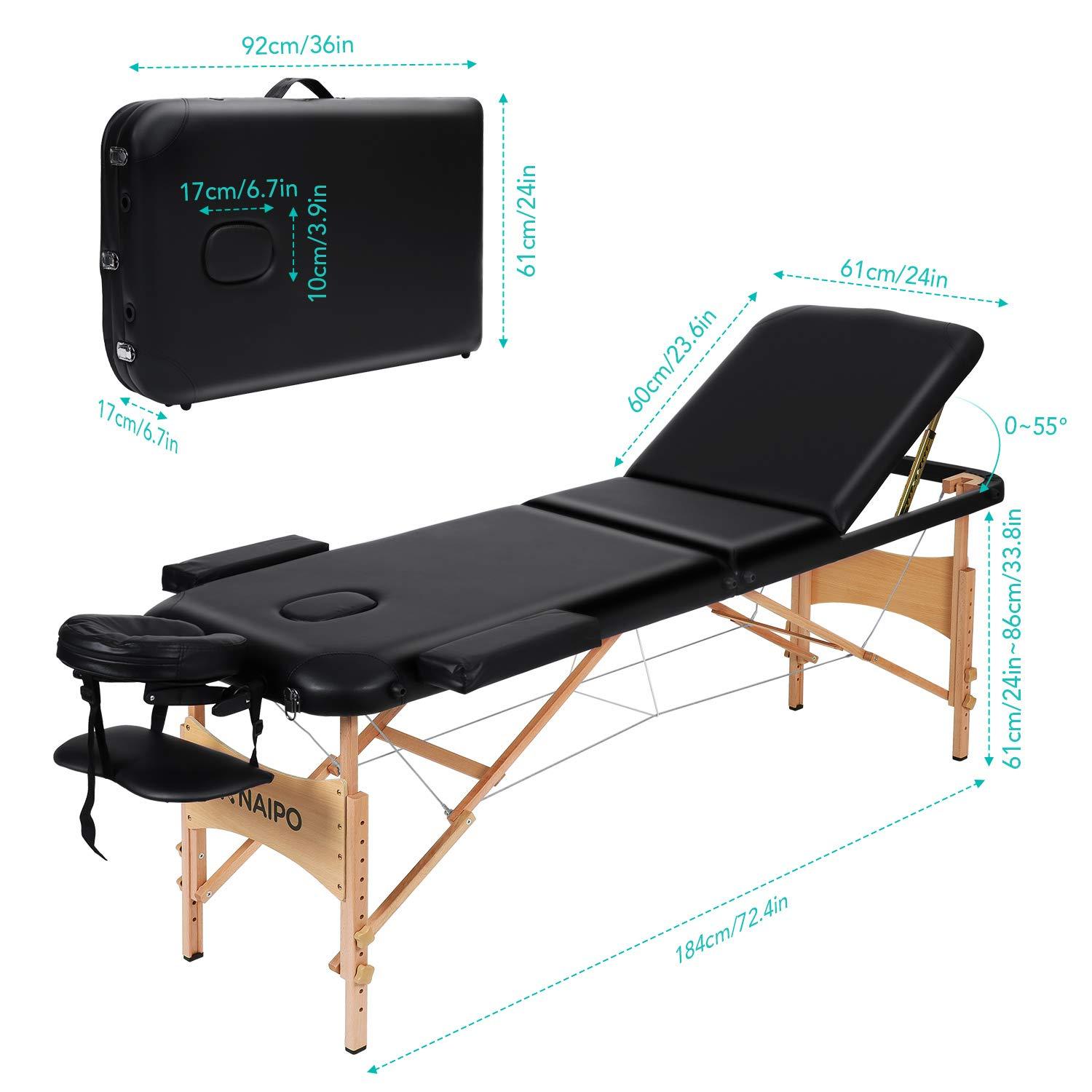 Load image into Gallery viewer, Naipo Portable Massage Table Professional Adjustable Folding Bed with 3 Sections Wooden Frame Ergonomic Headrest and Carrying Bag for Therapy Tattoo Salon Spa Facial Treatment - NAIPO
