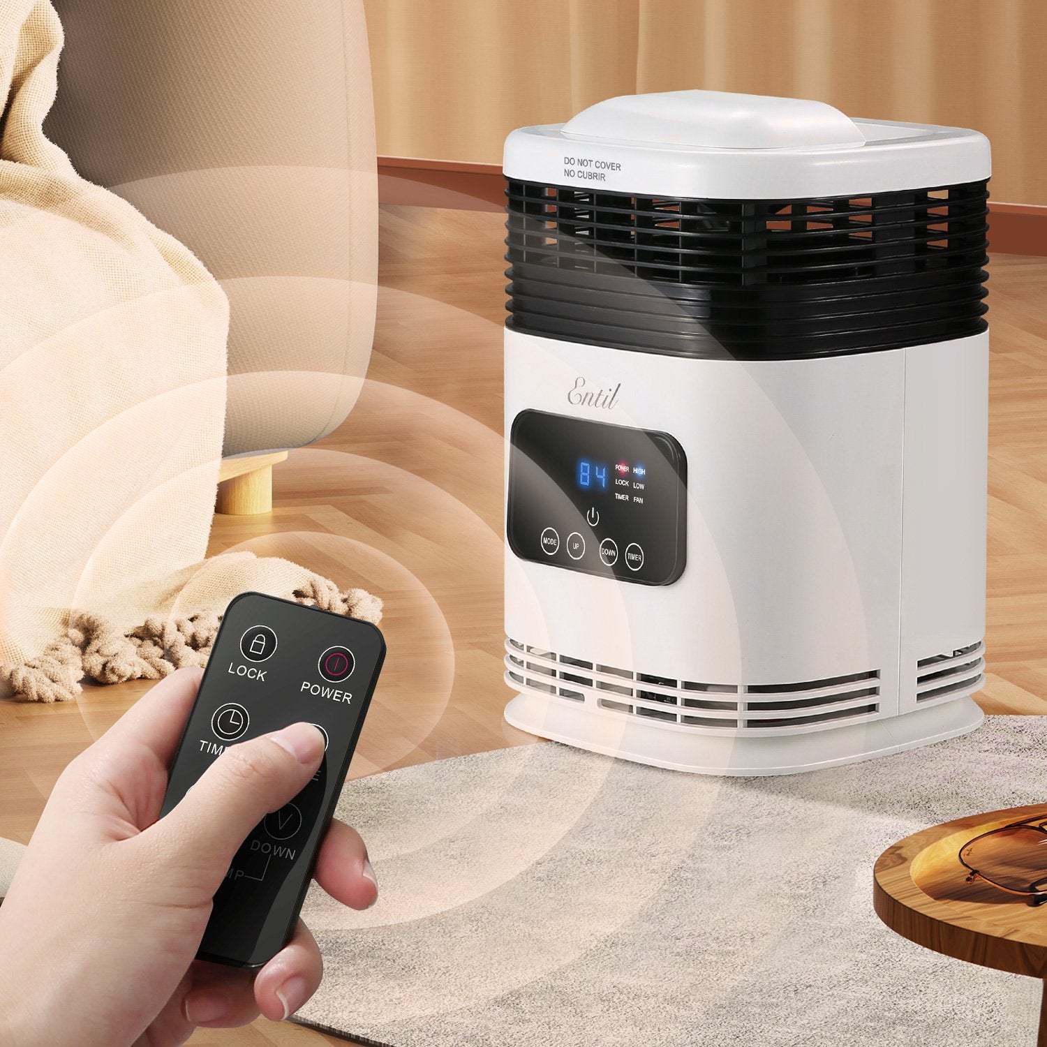 Load image into Gallery viewer, Space Heater, Electric Portable Fan Heater, 1500W, Fast Heating with Remote Control, 3 Heating Modes, Adujstable Thermostat & 1-12Hrs Timer, Tip-Over & Lock Protection Indoor Use Home Office Bathroom - NAIPO