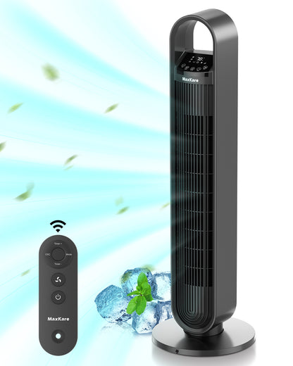 MaxKare 36in Tower Fan Quiet Cooling Fan with 75° Oscillation, Remote Control, 3 Speeds & 3 Modes & Timer - Metal Gray