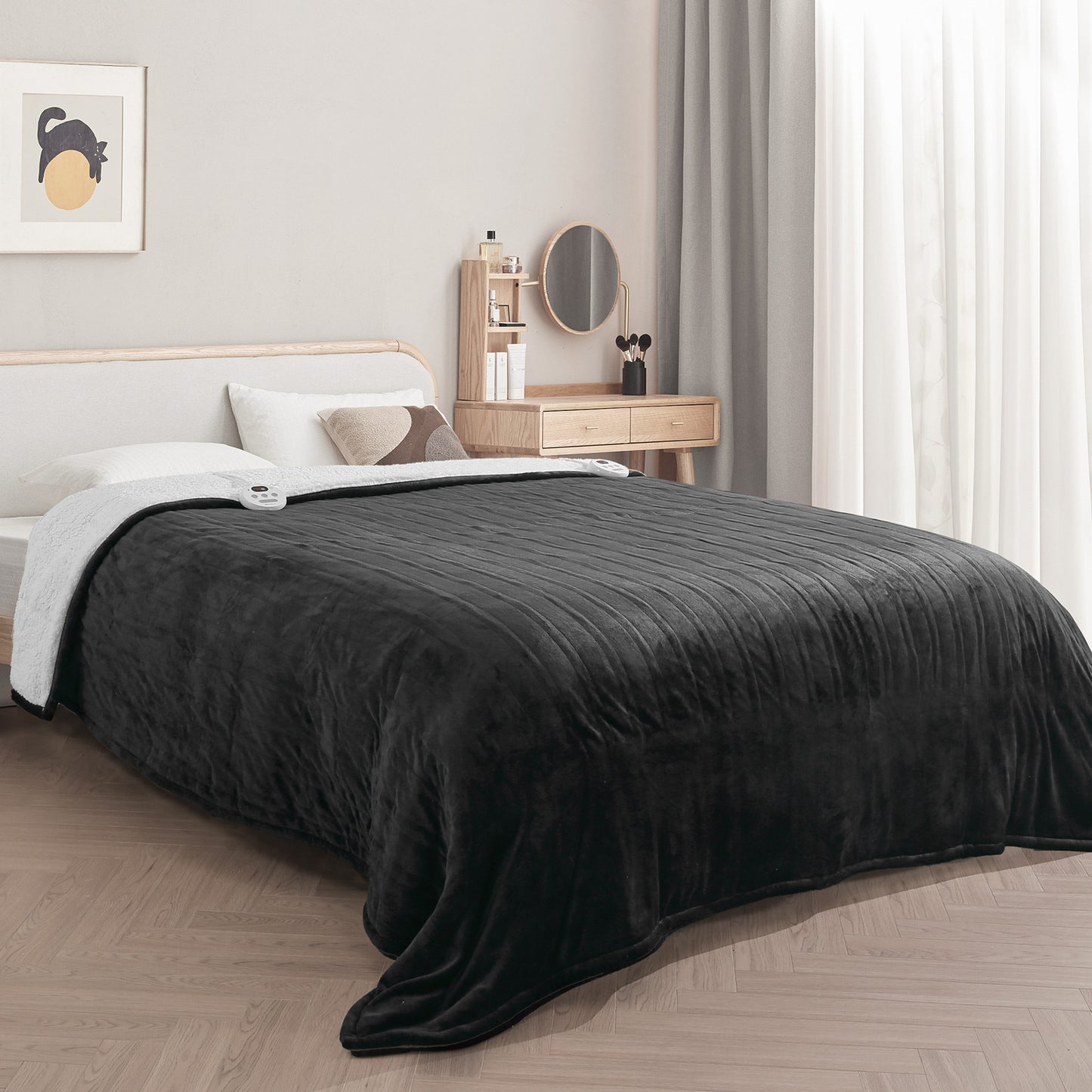 MARNUR Electric Heated Blanket King Size 90''x100'', Fast Heating with Dual Controllers, 10 Heating Levels, 10H Timers, Preheat Function Machine Washable - Dark Gray