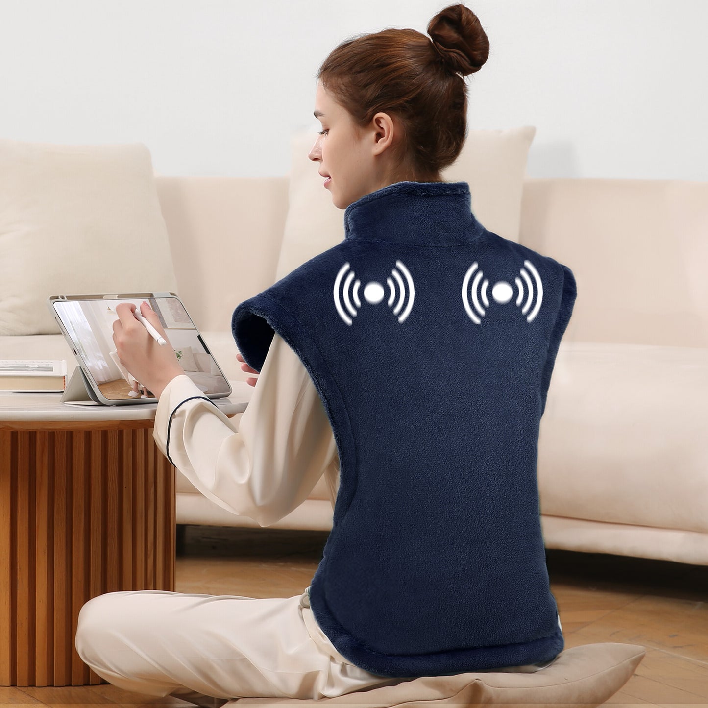 MaxKare Large Heating Pad with Massager, 24"x33" Electric Massaging Heating Pad for Full Body with 3 Heat Settings 3 Massage Modes - Navy Blue