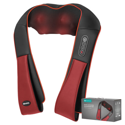 MARNUR Neck and Shoulder Massager, 3D Deep Tissue Kneading Shiatsu Massager with Heat, Red