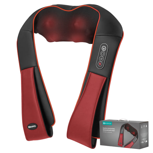 MARNUR Neck and Shoulder Massager, 3D Deep Tissue Kneading Shiatsu Massager with Heat, Red