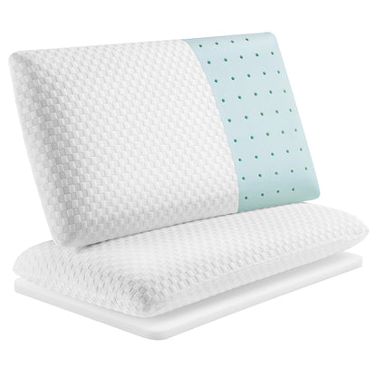 MARNUR Cooling Memory Foam Pillow for Bed, Adjustable High-Support Layer, Dual-Sided Pillowcase, Checkered Pattern, 27.5" x 15.7"-2 Pack