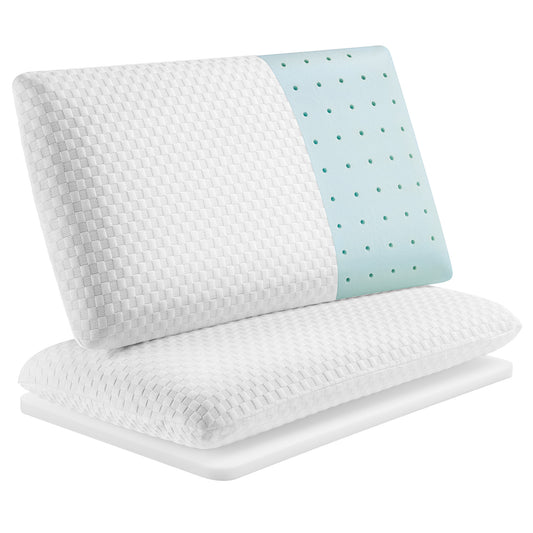 MARNUR Adjustable Memory Foam Pillow for Bed, Cooling Pillow with Extra Height Pad, Dual-Sided Pillowcase for Side, Back & Stomach Sleepers, 27.5" x 15.7"-2 Pack