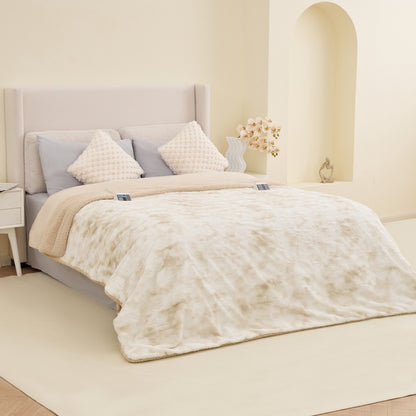 MARNUR Heated Blanket Queen Size, Faux Fur & Sherpa, Dual Controllers, 10 Heat Levels, 10H Timer, 84" x 90", Tie-Dye Off White