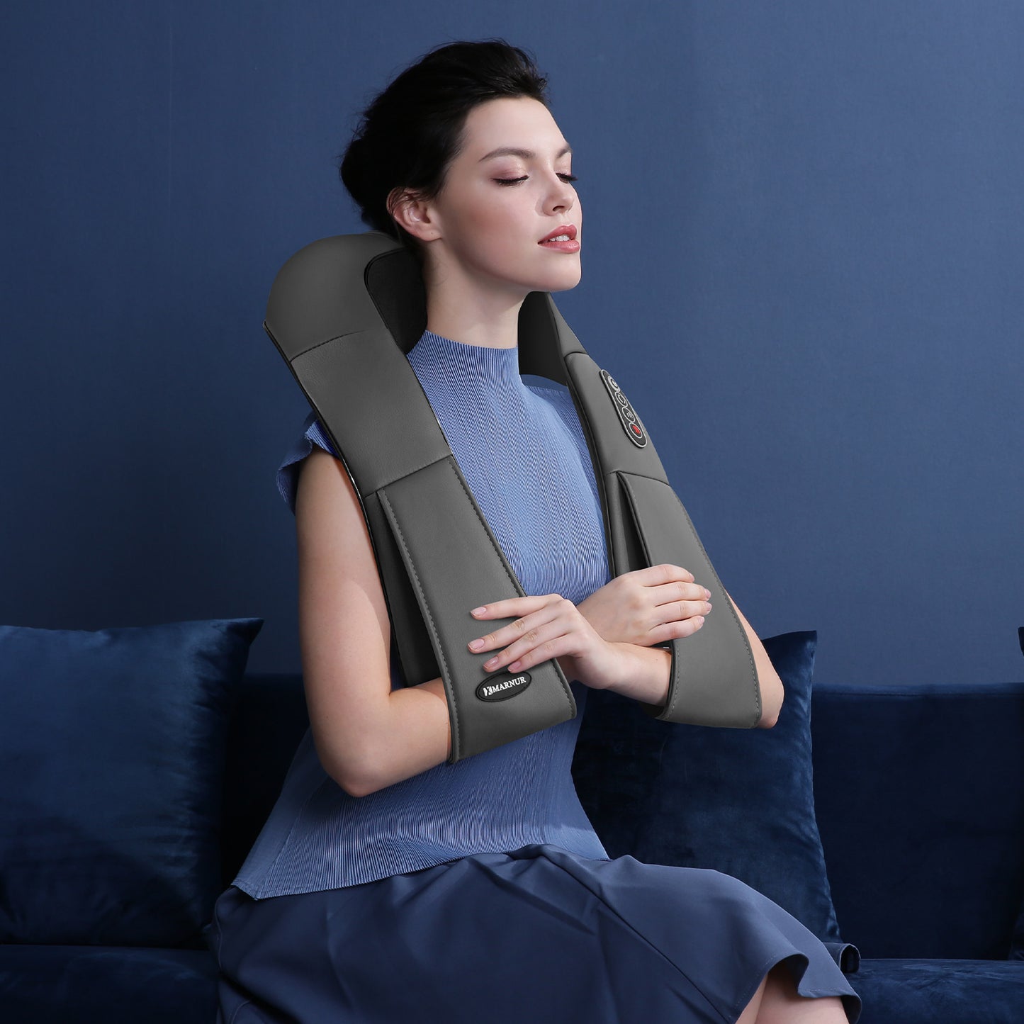 MARNUR Neck and Shoulder Massager, 3D Deep Tissue Kneading Shiatsu Massager with Heat, Gray