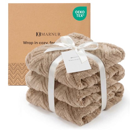 MARNUR Extra Large Throw Blanket 50"x 70", Soft Lightweight Jacquard 340GSM Sherpa Fleece Blanket, Cozy Throw Blanket for Couch, Office, Car, Travel, Light Brown