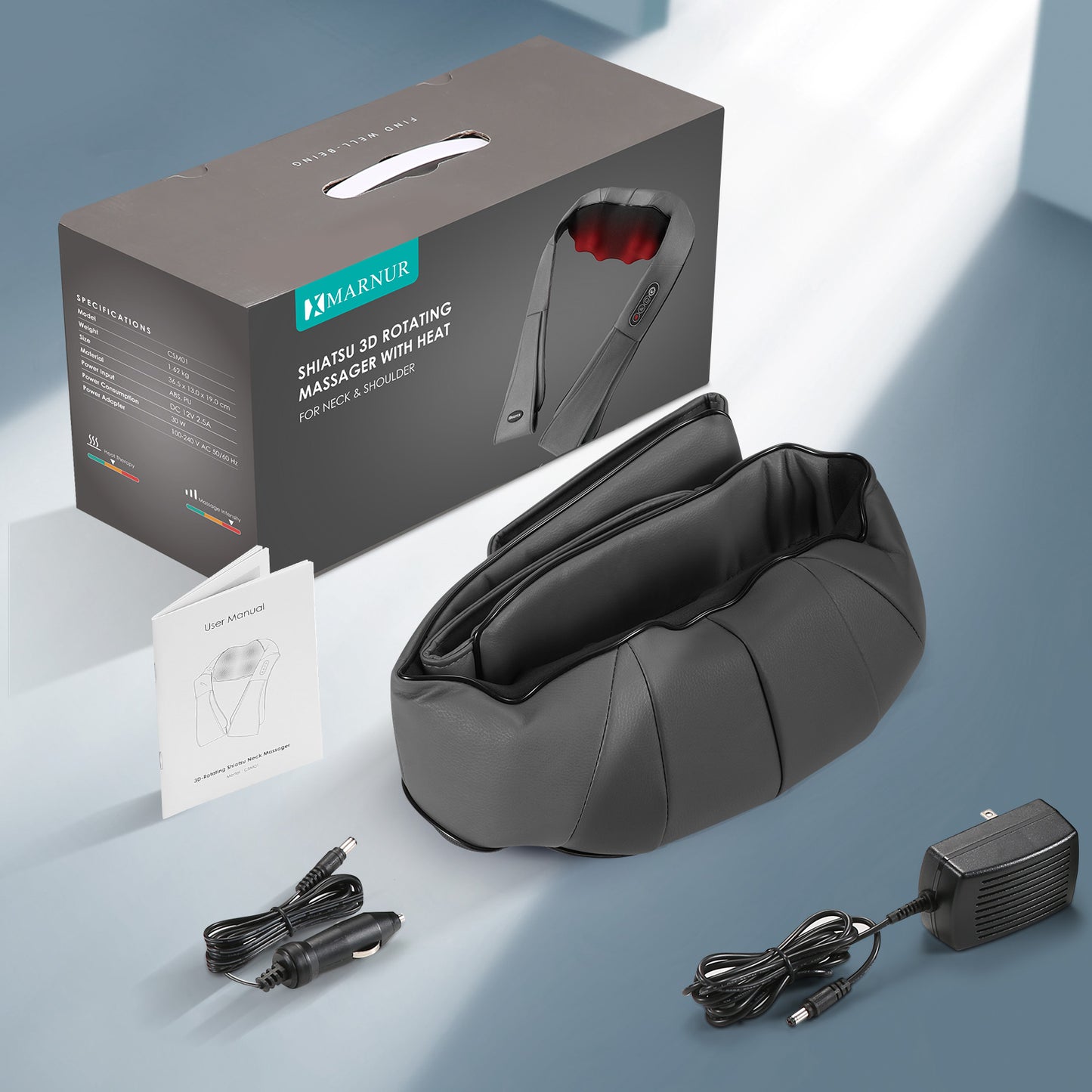 MARNUR Neck and Shoulder Massager, 3D Deep Tissue Kneading Shiatsu Massager with Heat, Gray