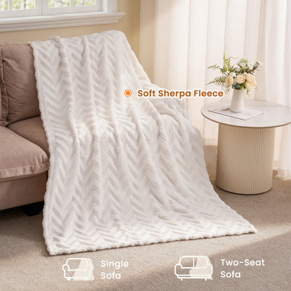 MARNUR Extra Large Throw Blanket 50"x 70", Soft Lightweight Jacquard 340GSM Sherpa Fleece Blanket, Cozy Throw Blanket for Couch, Office, Car, Travel, White