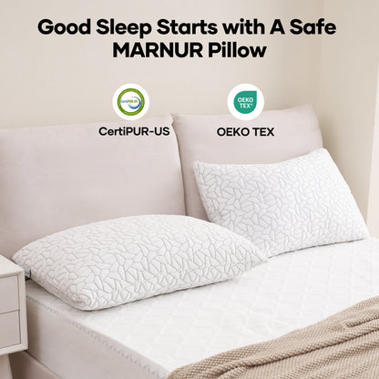 MARNUR Memory Foam Pillows for bed Queen Size, Height Adjustable Cooling Pillows for All Sleepers with Extra Shredded Foam, Dual-Sided Pillow Cover,2-Pack