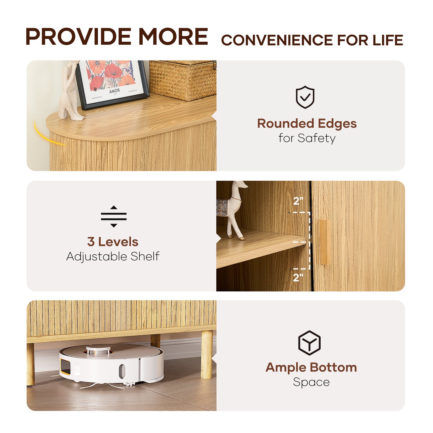 MARNUR TV Stand for TVs up to 60" with 2 Sliding Tambour Doors, Storage and Shelves, Oak