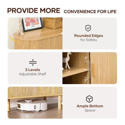 MARNUR TV Stand for TVs up to 60" with 2 Sliding Tambour Doors, Storage and Shelves, Oak