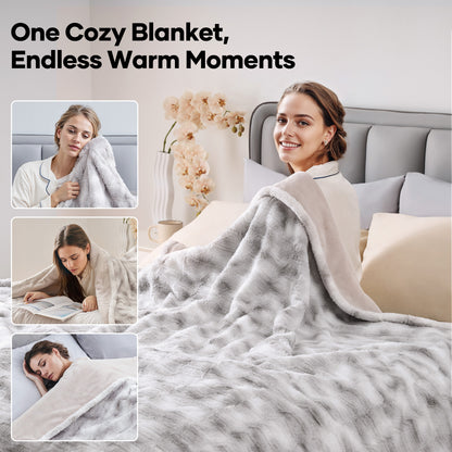 MARNUR Electric Heated Blanket Full Size, Faux Fur,10 Heating Levels, 10 Hours Timer, Machine Washable, 72"x84", Gray