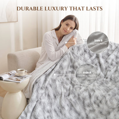 MARNUR Heated Blanket Electric Throw Extra Large Size 50"x72", Soft Faux Fur Heated Throw with 6 Heating Levels 4 Hours Timer Machine Washable, Gray