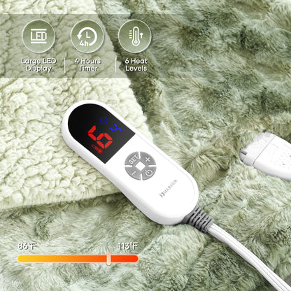 MARNUR Electric Throw Blanket 50" x 60", Soft Faux Fur Heated Blanket with Large LED Display, 6 Heating Levels, 4 Hours Timer, Machine Washable - Tie-dye Green