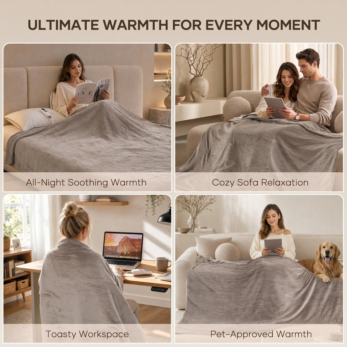 MARNUR Electric Blanket 72" x 84" Full Size Heated Blanket, 6 Heating Levels, 10 Hours Timer - Linen