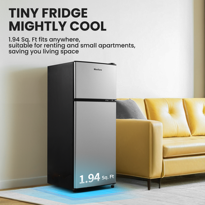 3.6 Cu.ft Mini Fridge with Freezer 2-Door Compact Refrigerator for Dorm, Office, Bar, RV, Bedroom, Silver