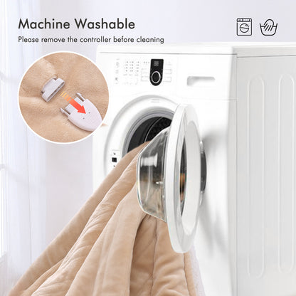 MARNUR Electric Heated Blanket Queen Size 84"x90", Fast Heating with 2 Separate Controllers, 6 Heating Levels, 8H Auto-off, Machine Washable - Beige