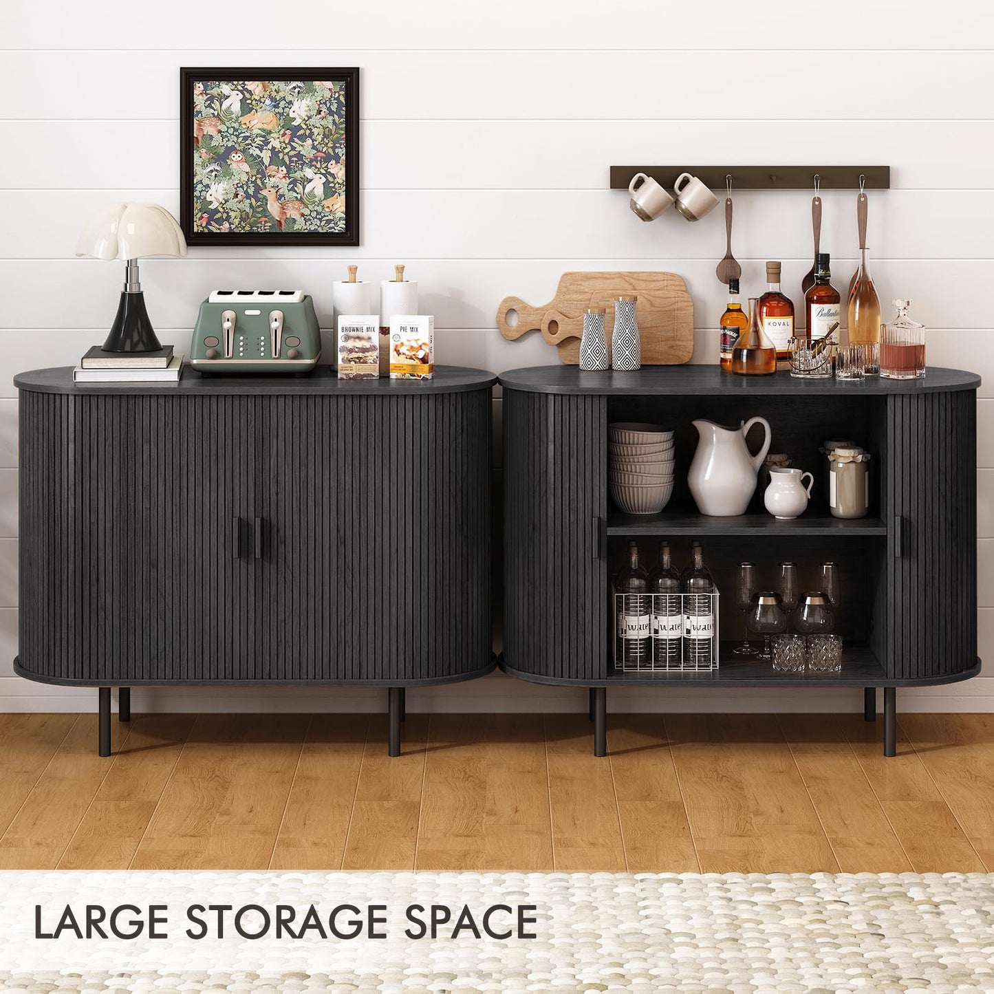 MARNUR Sideboard Buffet Cabinet 40" Storage Cabinet with 2 Sliding Tambour Doors, Adjustable Shelves for Office Bedroom Hallway Entryway, Black