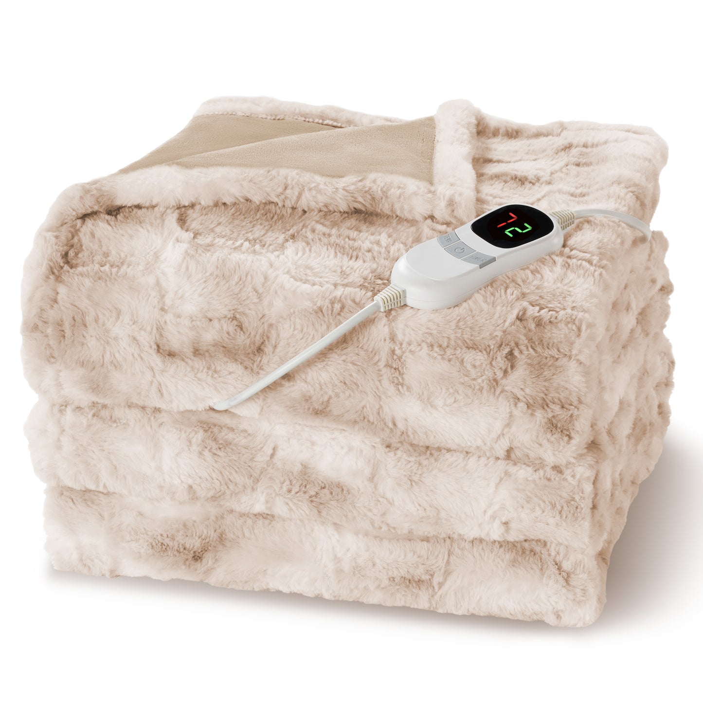 MARNUR Heated Blanket Full, Faux Fur Electric Blanket,10 Heating Levels, 10 Hours Timer, Machine Washable, 72"x84", Khaki