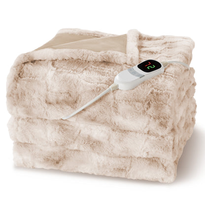 MARNUR Heated Blanket Full, Faux Fur Electric Blanket,10 Heating Levels, 10 Hours Timer, Machine Washable, 72"x84", Khaki