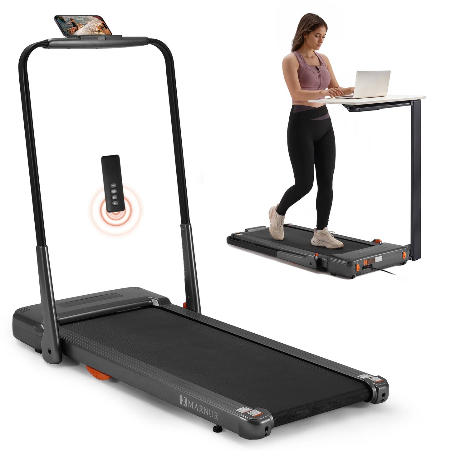 MARNUR 2 in 1 Folding Treadmill 2.5HP Under Desk Treadmill for Fitness with LED Display, Remote Control, Walking Jogging Running Exercise Machine for Home Office, Max Weight 265lbs