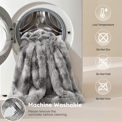 MARNUR Heated Bubble Fleece Electric Throw with 4H Timer 6 Heating Levels 50"×60", Long Faux Fur and Soft Flannel for Couch Bed, Machine Washable, Tie-Dye Gray