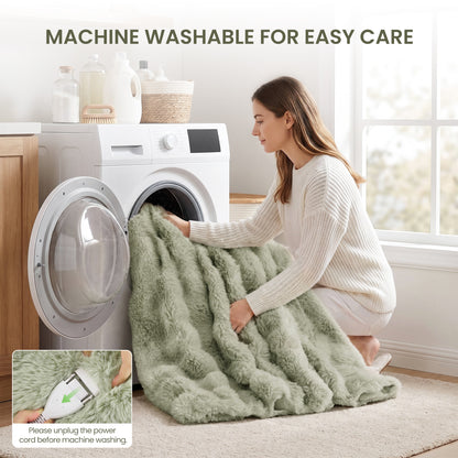 MARNUR Electric Throw Blanket 50"x60", Faux Fur Heated Throw, 6 Heating Levels, 4 Hours Timer - Green
