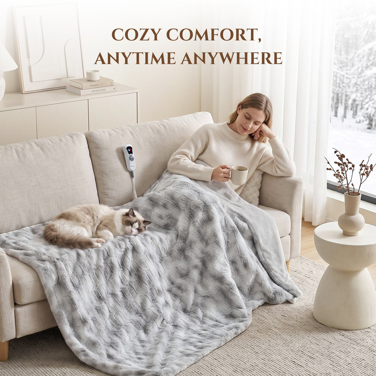 MARNUR Heated Blanket Electric Throw Extra Large Size 50"x72", Soft Faux Fur Heated Throw with 6 Heating Levels 4 Hours Timer Machine Washable, Gray