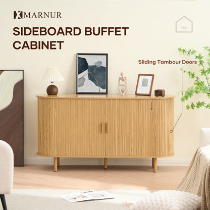MARNUR TV Stand for TVs up to 60" with 2 Sliding Tambour Doors, Storage and Shelves, Oak