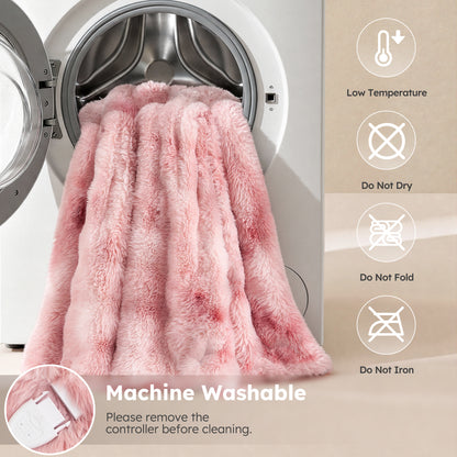 MARNUR Heated Blanket Bubble Fleece Electric Throw with 4H Timer 6 Heating Levels 50"×60", Long Faux Fur and Soft Flannel for Couch Bed, Machine Washable, Tie-Dye Pink