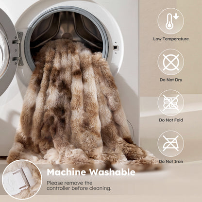 MARNUR Heated Bubble Fleece Electric Throw with 4H Timer 6 Heating Levels 50"×60", Long Faux Fur and Soft Flannel for Couch Bed, Machine Washable, Tie-Dye Brown