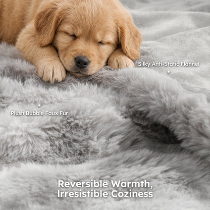MARNUR Heated Bubble Fleece Electric Throw with 4H Timer 6 Heating Levels 50"×60", Long Faux Fur and Soft Flannel for Couch Bed, Machine Washable, Tie-Dye Gray