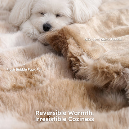 MARNUR Heated Bubble Fleece Electric Throw with 4H Timer 6 Heating Levels 50"×60", Long Faux Fur and Soft Flannel for Couch Bed, Machine Washable, Tie-Dye Brown