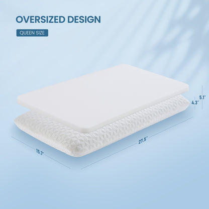 MARNUR Gel Memory Foam Pillow for Bed, Adjustable Height Bed Pillow with 0.8" Removable Insert, Cooling Pillow for Side, Back, Hot Sleepers, Queen Size 2 Pack