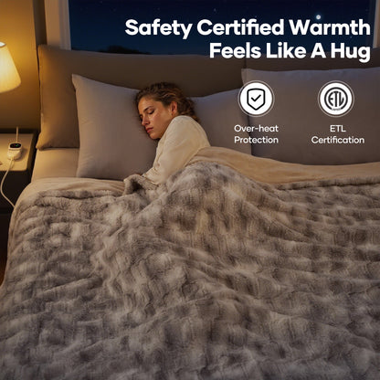 MARNUR Electric Heated Blanket Full Size, Faux Fur,10 Heating Levels, 10 Hours Timer, Machine Washable, 72"x84", Gray