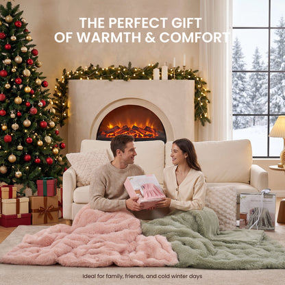 MARNUR Electric Throw Blanket 50"x60", Faux Fur Heated Throw, 6 Heating Levels, 4 Hours Timer - Pink