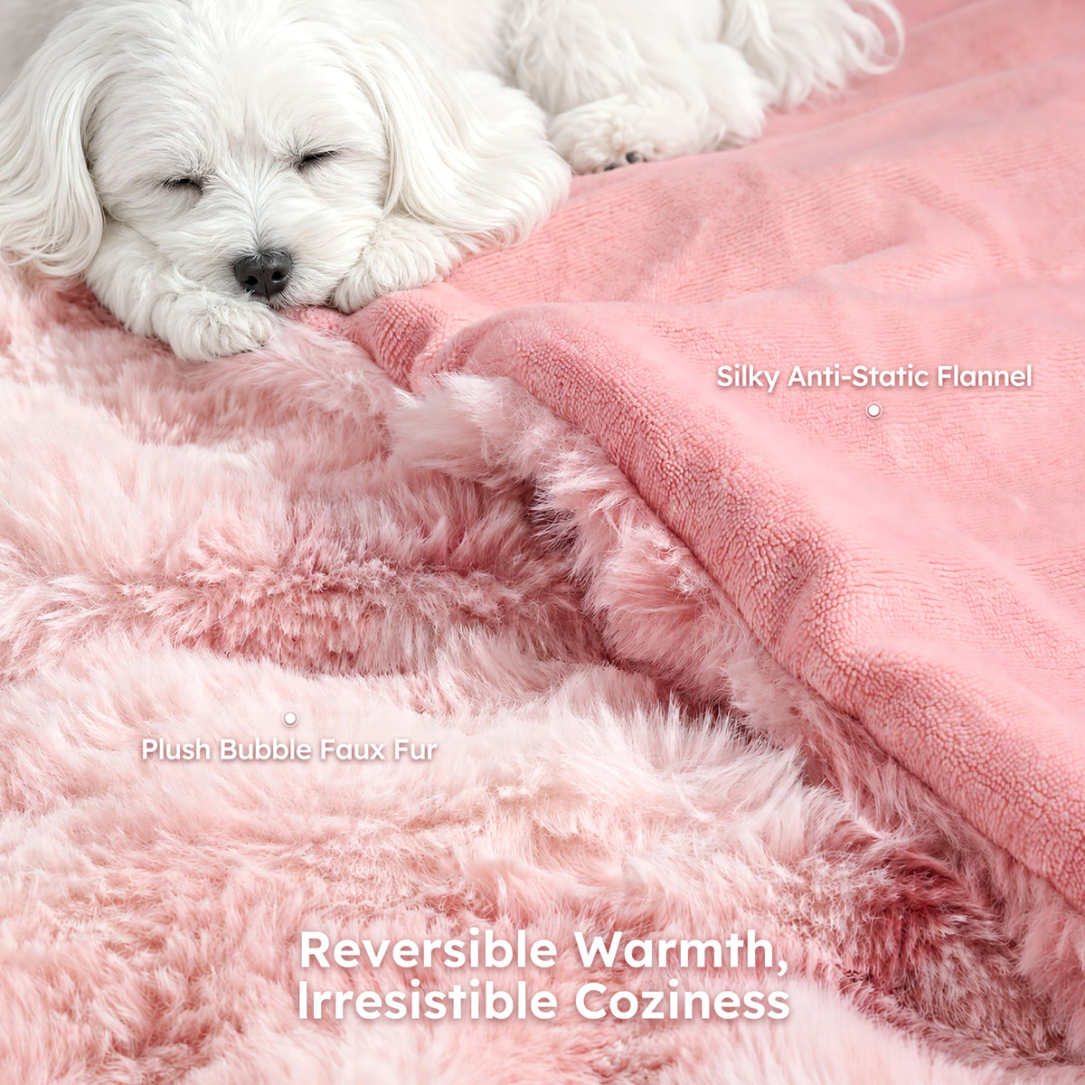 MARNUR Heated Blanket Bubble Fleece Electric Throw with 4H Timer 6 Heating Levels 50"×60", Long Faux Fur and Soft Flannel for Couch Bed, Machine Washable, Tie-Dye Pink