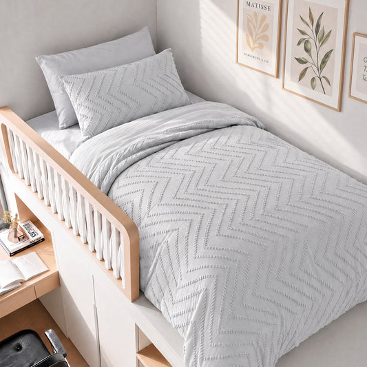 MARNUR Twin XL Comforter Set, 7 Pieces Boho Tufted Bed in a Bag, All-Season Prewashed Soft Bedding Set with Comforter, Sheets, Pillowcases & Shams, Silver Grey