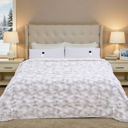 MARNUR Heated Blanket Queen,84"x90" Faux Fur Electric Blanket, Fast Heating with Dual Controllers,10 Heating Levels, 10 Hours Timer, Gray