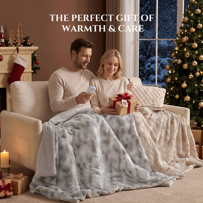 MARNUR Heated Blanket Electric Throw Extra Large Size 50"x72", Soft Faux Fur Heated Throw with 6 Heating Levels 4 Hours Timer Machine Washable, Khaki