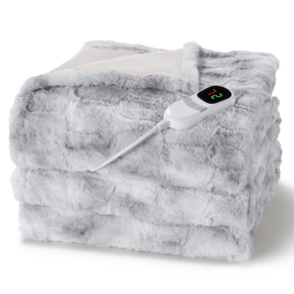MARNUR Electric Heated Blanket 72"x84" Full Size, Faux Fur,10 Heating Levels, 10 Hours Timer, Machine Washable, Gray