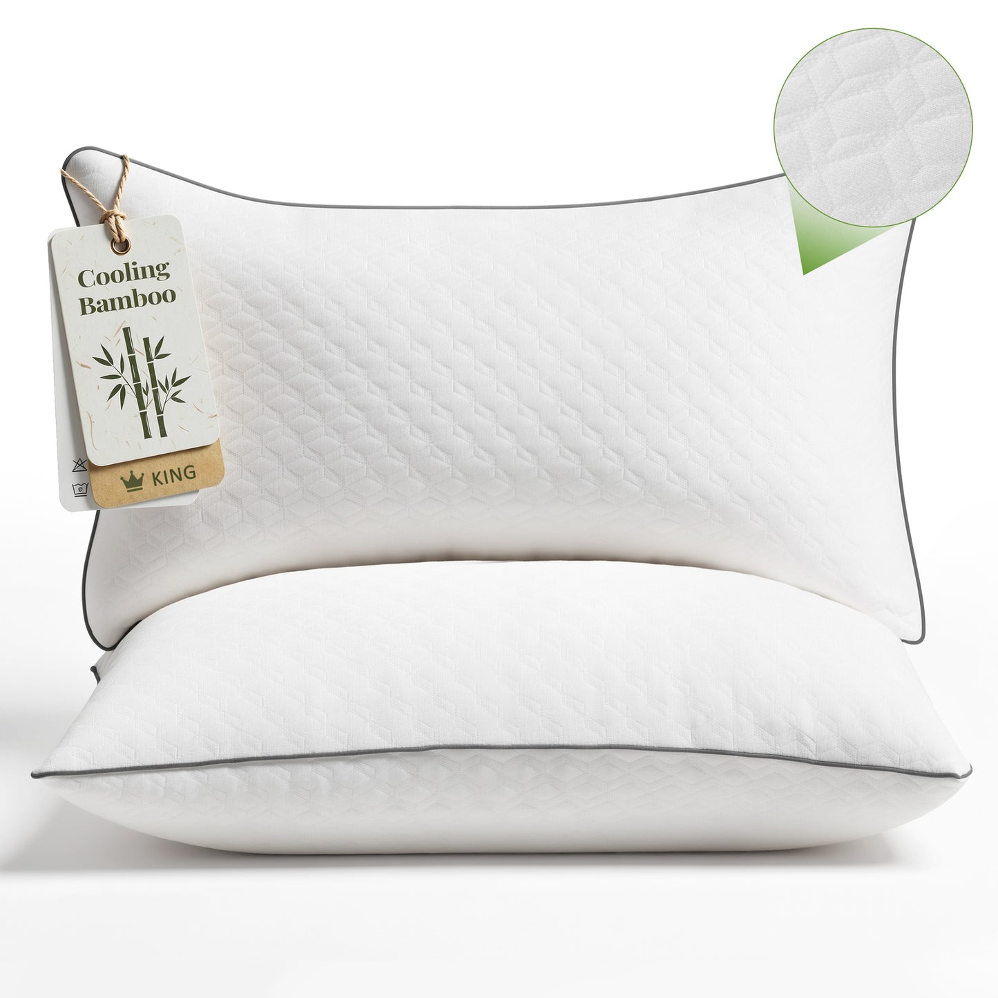 MARNUR Bed Pillows 2 Pack, King Size Cooling Pillow with Removable Bamboo Cover, Luxury Hotel Collection Down Alternative Pillows for Bed, 19"x34"